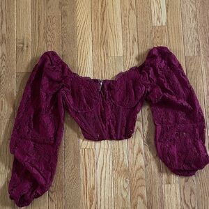 Vici Burgundy Lace Off-Shoulder Blouse
